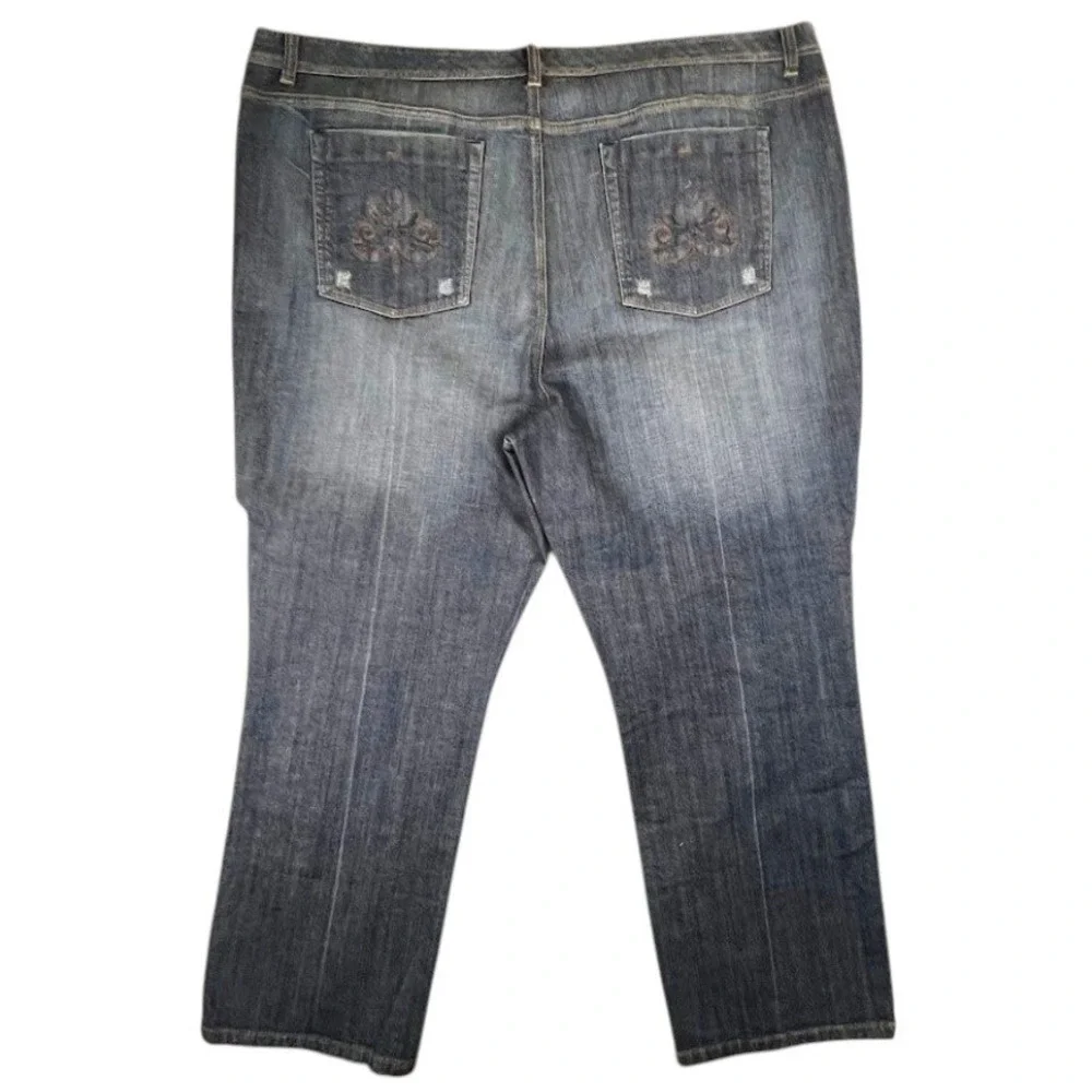 Lane Bryant Jeans 32 Bootcut Stretch Denim‎ Medium Wash Embroidered Pocket NWT